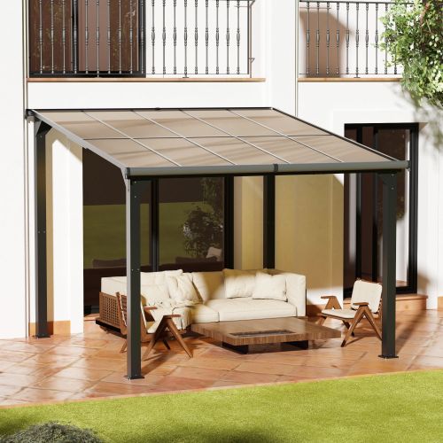 10 x 10 Ft Lean to Gazebo, Outdoor Pergola on Clearance for Patios, Hardtop Deck Metal Awnings, Frosted Gray 10 x 10 Ft Lean to Gazebo, Outdoor Pergola on Clearance for Patios, Hardtop Deck Metal Awnings, Frosted Gray